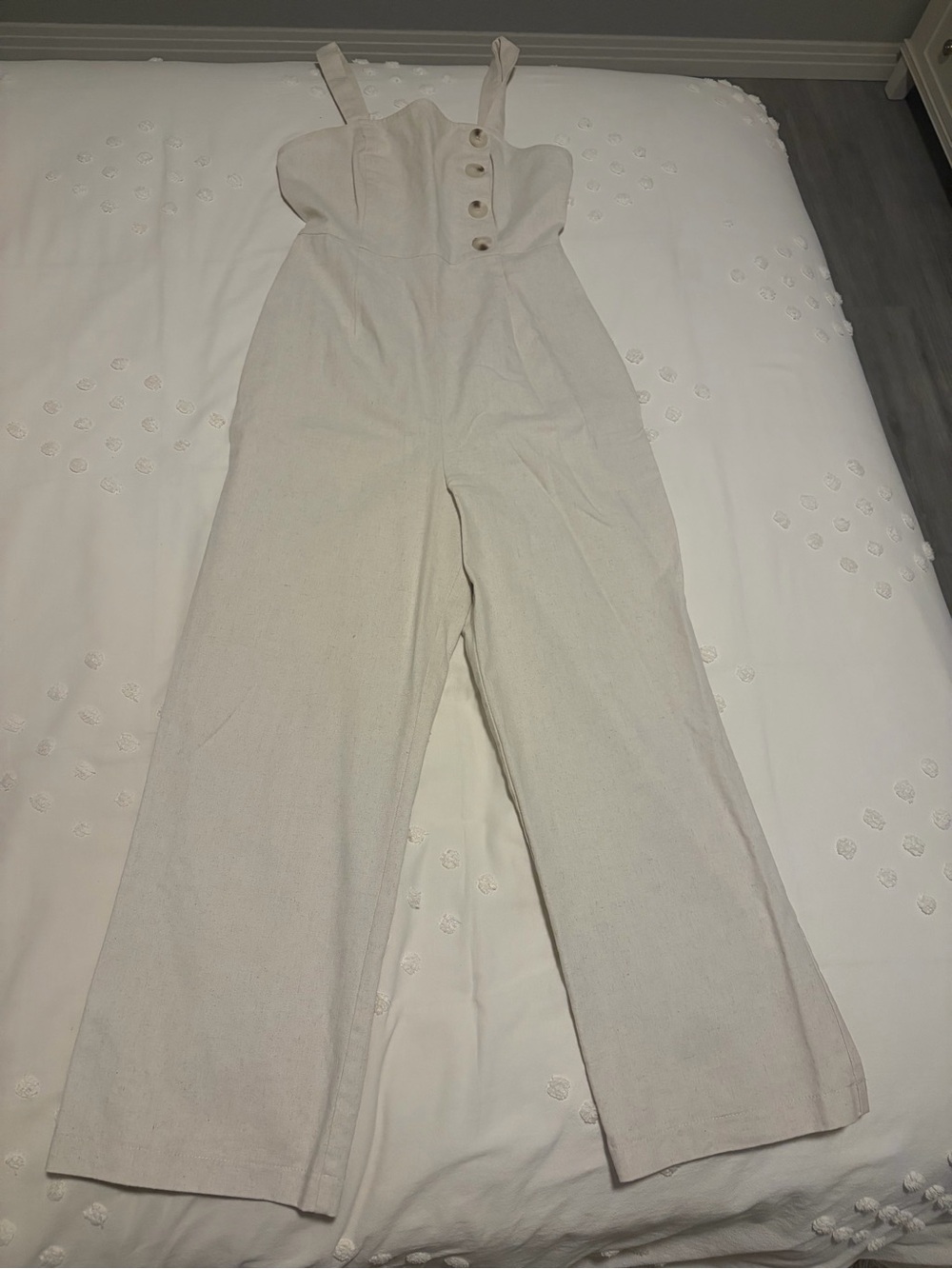Sleeveless Cream Button-Front Wide-Leg Jumpsuit